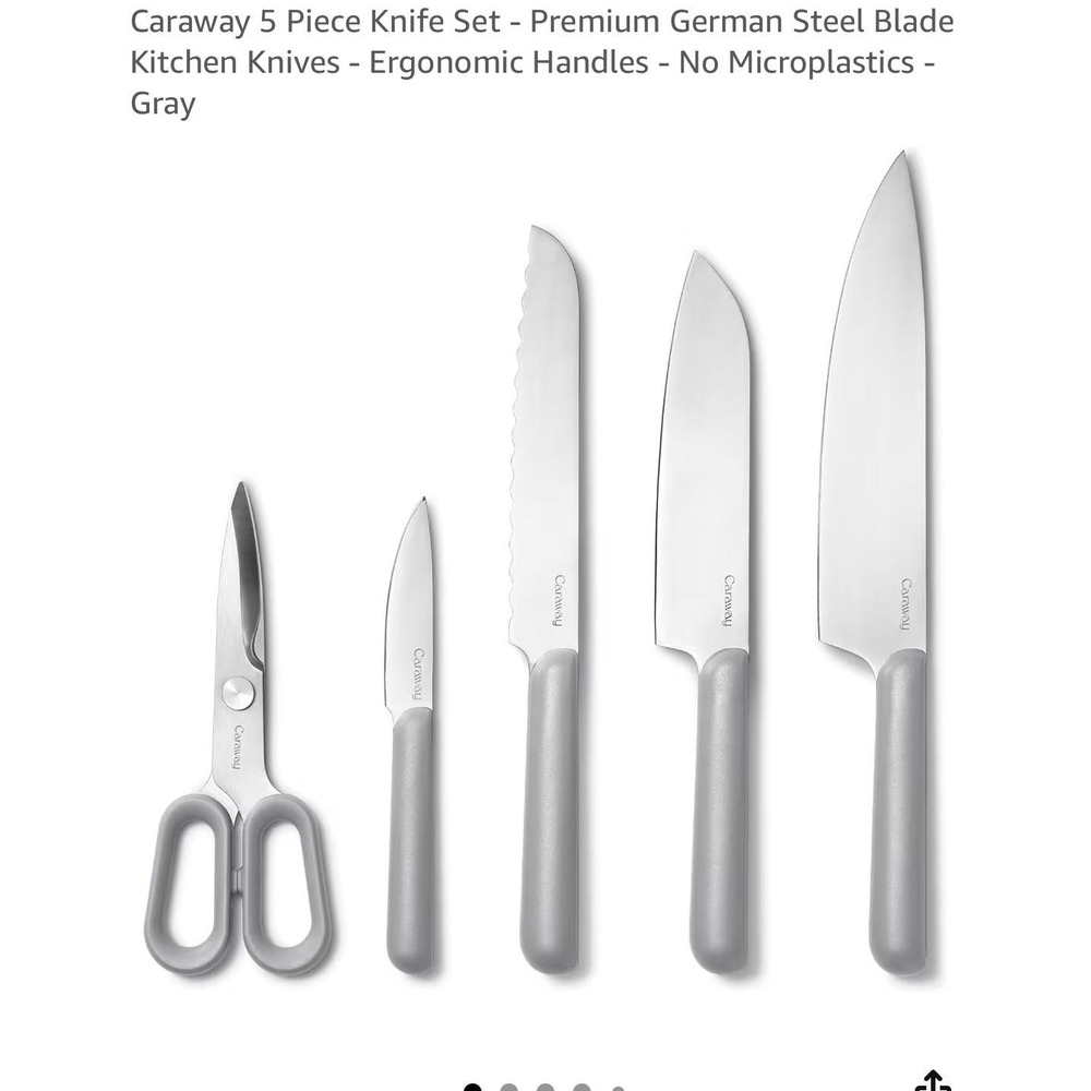 Caraway Home 5-Piece Knife Set with Wooden Block - Gray
